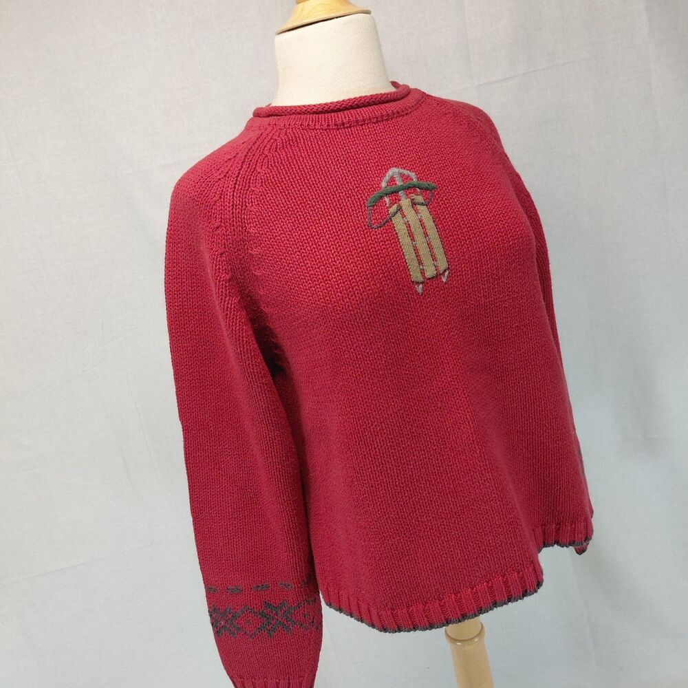Woolrich Red Sled Sweater LS Knit Rolled Neck Hem SZ M - Picture 3 of 9